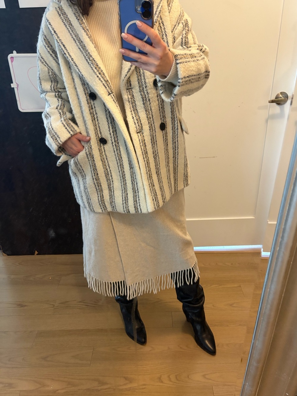 Polo Ralph Lauren Fringe Herringbone Wrap Wool Skirt